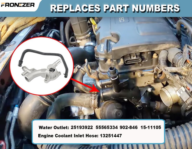 FRONEZER Aluminum Engine Coolant Thermostat Housing Water Outlet Kit with Coolant Reservoir Inlet Hose Compatible with 2011-2021 Chevy Cruze Sonic Trax, Buick Encore 1.4L Replaces 25193922, 902-846, 13251447 - Image 3